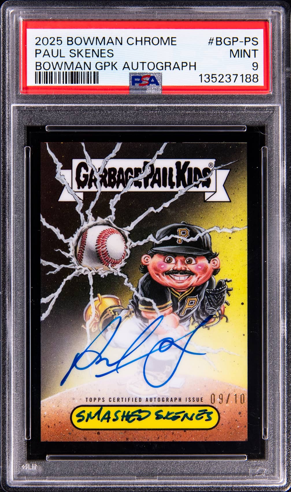 2025 Bowman Chrome Bowman Gpk Autographs Paul Skenes, Smashed Skenes PSA 9