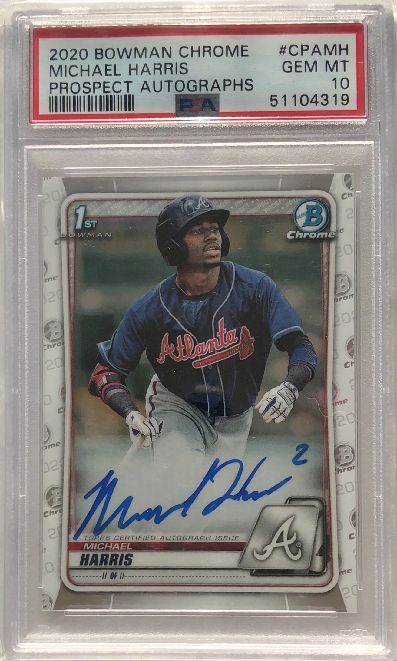 2020 Bowman Chrome Michael Harris Chrome Prospect Autographs #CPA-MH PSA 10