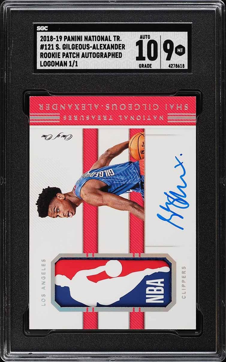 Shai Gilgeous-Alexander 2018 National Treasures Shai Gilgeous-Alexander RC LOGOMAN PATCH AUTO 1/1 SGC 9 card from Card Ladder