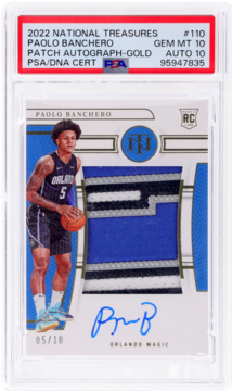 Paolo Banchero 2022 National Treasures Rookie Patch Autograph Gold Paolo Banchero #110 PSA 10 Auto 10 /10 card from Card Ladder