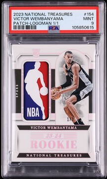 Victor Wembanyama 2023 National Treasures Victor Wembanyama ROOKIE LOGOMAN PATCH 1/1 PSA 9 MINT card from Card Ladder
