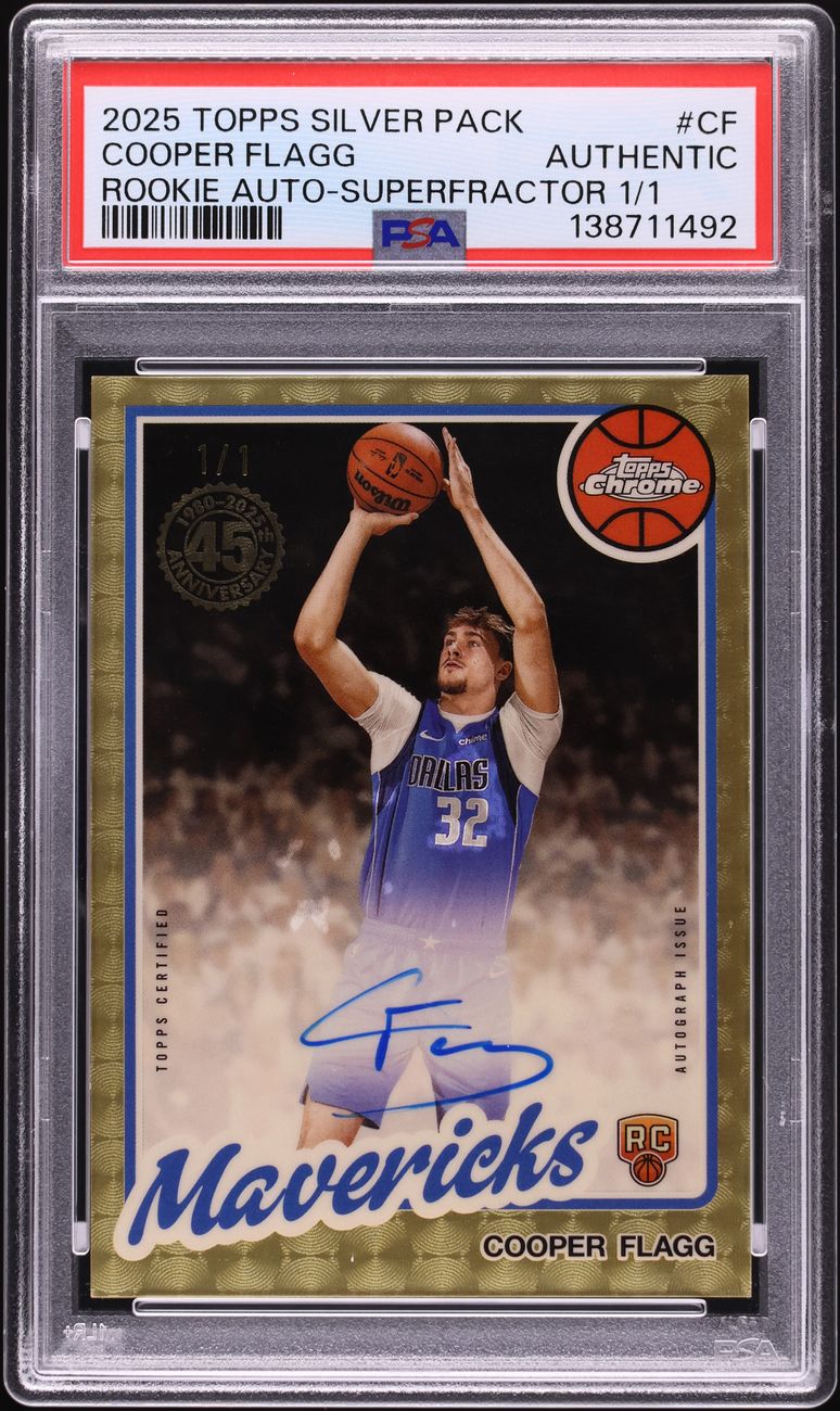 Cooper Flagg 2025 Topps Chrome Silver Pack '80 Superfractor Cooper Flagg ROOKIE AUTO 1/1 #80CR2-CF PSA AUTH card from Card Ladder