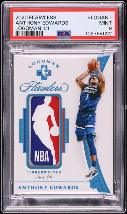 Anthony Edwards 2020 Panini Flawless Anthony Edwards ROOKIE NBA LOGOMAN PATCH JSY # 1/1 #LOG-ANT PSA 9 MINT card from Card Ladder