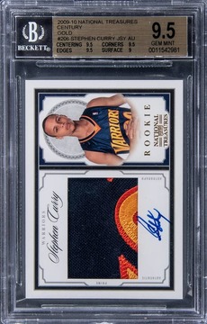 Steph Curry 2009-10 Panini National Treasures Century Gold #206 Stephen Curry Signed Patch Rookie Card (#18/25) - BGS GEM MINT 9.5/BGS 9 card from Card Ladder