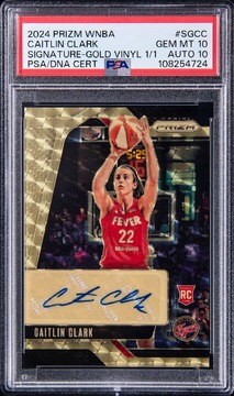 2024 Panini Prizm WNBA Signatures Gold Vinyl #SG-CC Caitlin Clark signed rookie 1/1 PSA 10 card image from Card Ladder