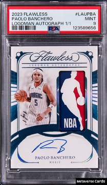 Paolo Banchero 2023-24 Panini Flawless Logoman Autographs #LAU-PBA Paolo Banchero Signed Patch Card (#1/1) - PSA MINT 9 card from Card Ladder