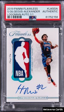 Shai Gilgeous-Alexander 2019-20 Panini Flawless Logoman Autographs #LA-SGA Shai Gilgeous-Alexander Signed Patch Card (#1/1) - PSA Authentic card from Card Ladder