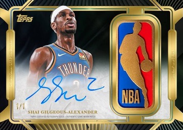 Shai Gilgeous-Alexander 2025-26 Topps Chrome Gold Logoman Autographed Relics #GLM-1 Shai Gilgeous-Alexander Signed Gold Logoman Game-Used Patch Card (#1/1) Unused Redemption Card from Card Ladder