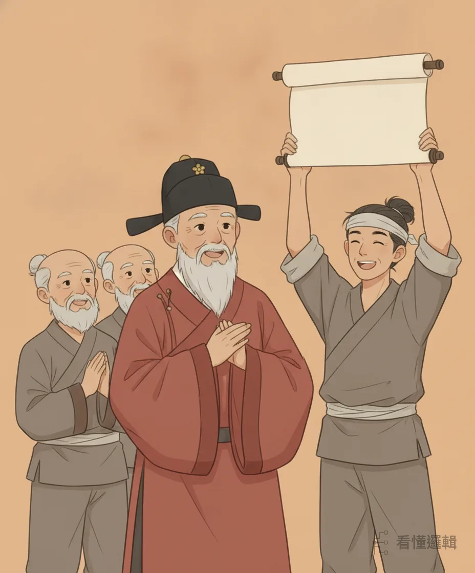 捷報傳來——梁灝高中第一甲第一名狀元,劉概為榜眼、賈同為探花。這一年,梁灝八十二歲。晚景遇文王,遲來的運,終究到了。