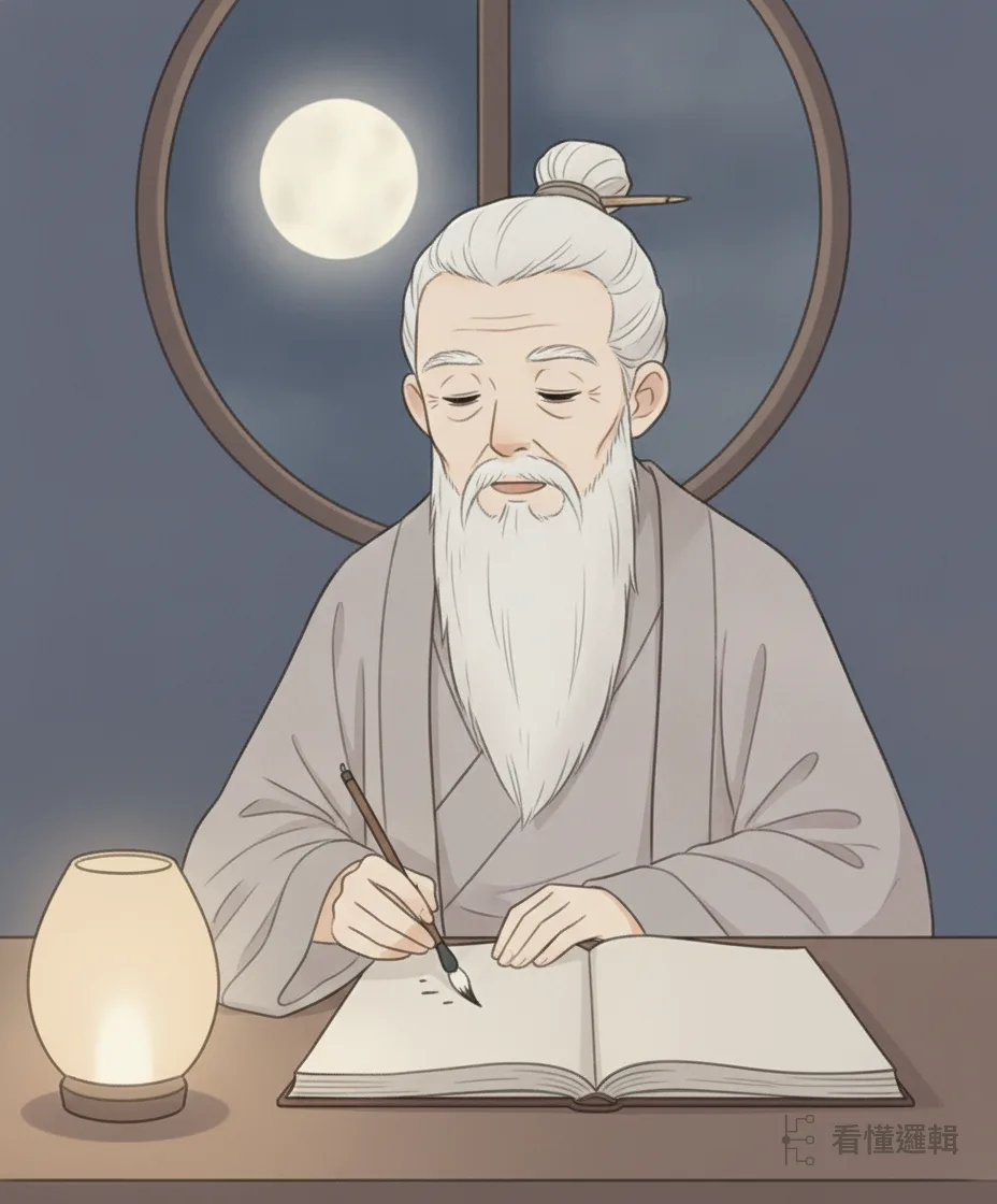 安頓好眾人的那一夜，他照例把當天的事記進冊子，燈下倦意漸濃——窗外圓月正升起，夢境悄悄展開。