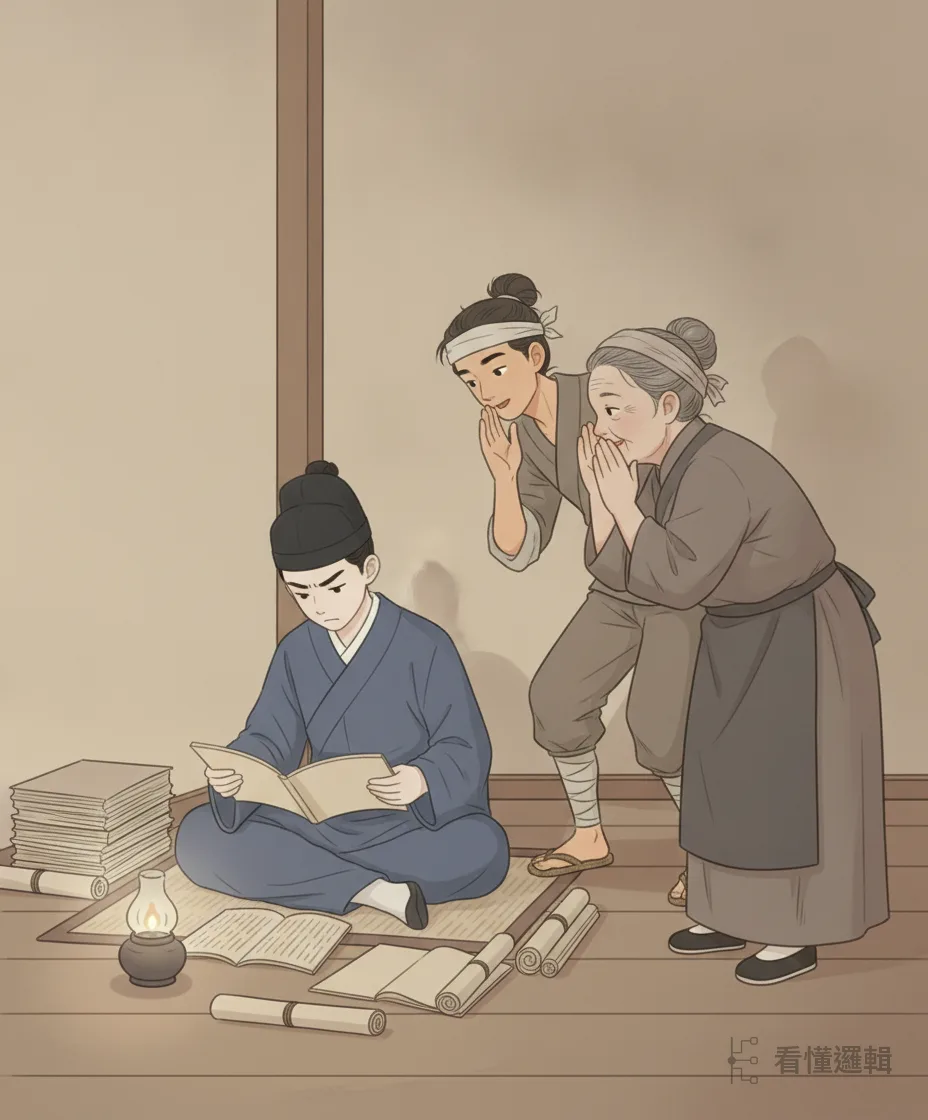 落魄回鄉，兄嫂弟妹笑他只會空談、不務正業。他不辯解，關起門來埋頭苦讀——富貴本有定數，急不來，先把自己磨好再說。