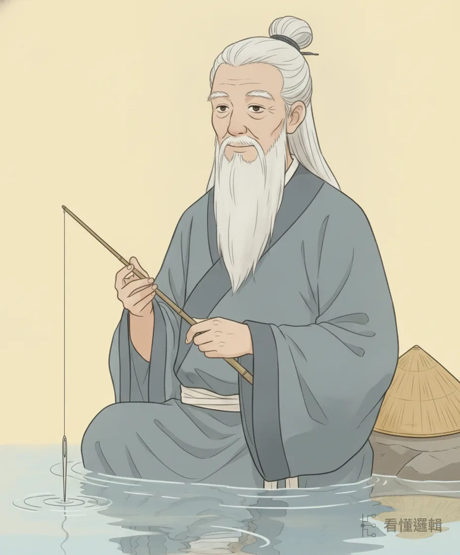 商朝末年，紂王當道、天下思變。他卻不急——別人用彎鉤釣魚，他偏用直鉤，「願者上鉤」。
