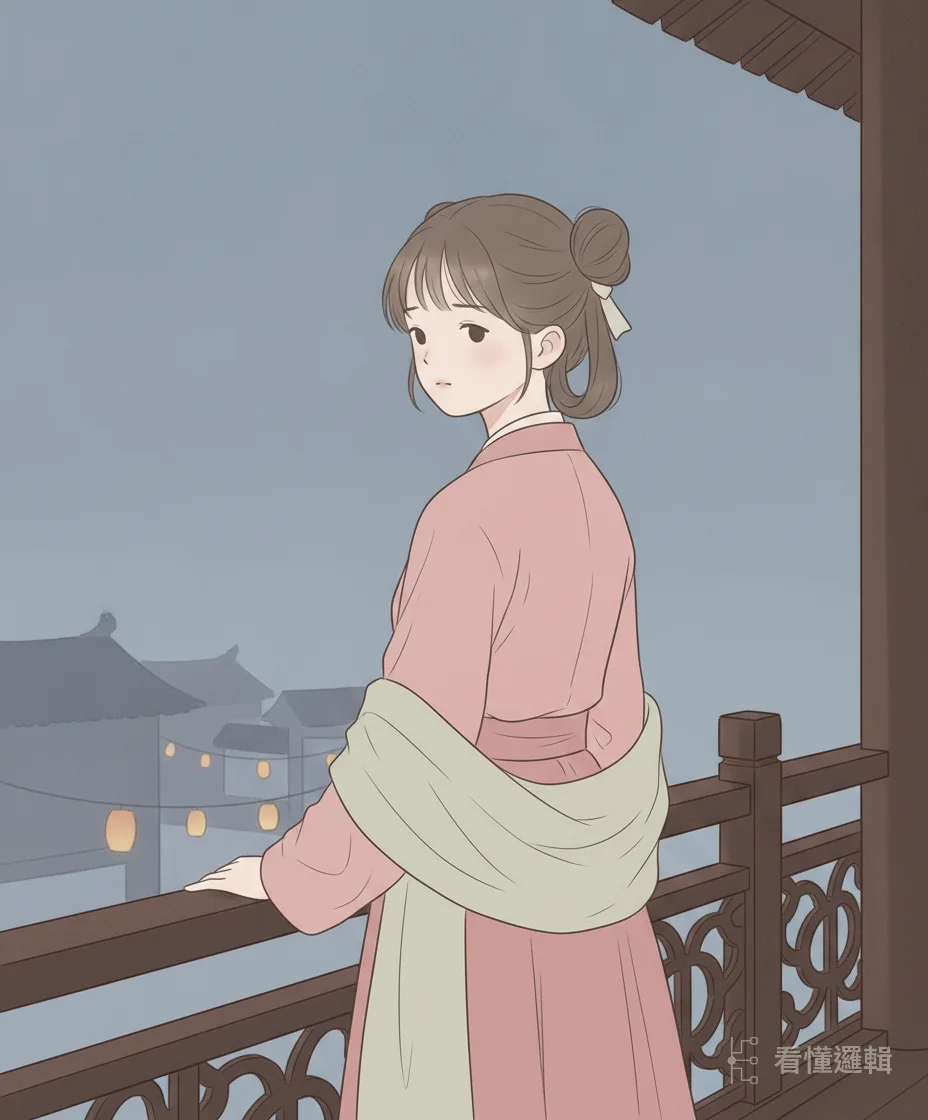 燈節過後，五娘心裡只掛著那面之緣的人，卻無從再見。她能做的，也只是遠遠望著那座高樓外漸暗的燈火——這正是詩裡勸人「且退望高樓」、莫一頭硬往前闖的時候。