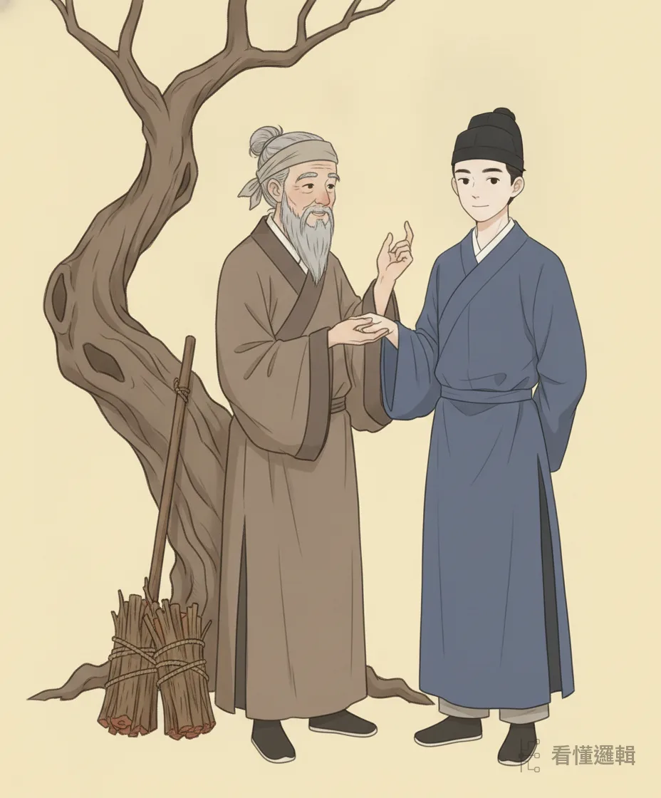 路上有位相士看了他的面相，說他相貌堂堂，五十歲便能富貴。朱買臣默默記下，把話收進心底，繼續趕他的路。