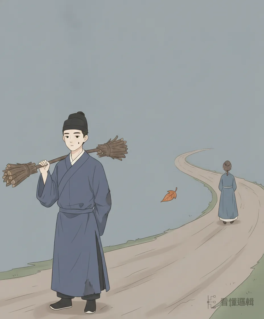 他終究留不住她，只得應允。人走遠了，柴擔還壓在肩上——路，還得自己一個人走下去。