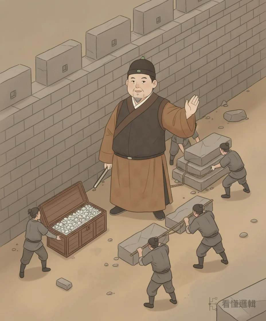 皇帝接連出招：先命他自費修築三分之一的都城城牆，又要他捐出百萬兩白銀犒賞軍隊。沈萬山不敢違逆，一項一項照辦。