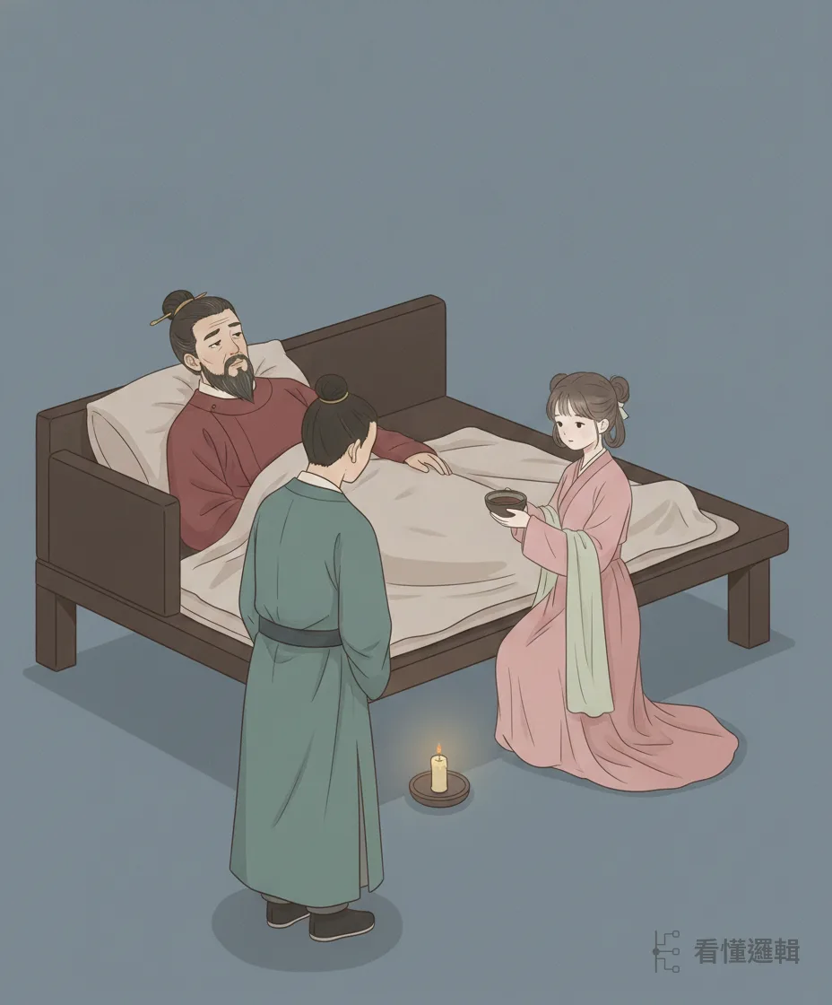 後來太宗積勞成疾、臥病不起，召她入宮侍疾。就在這病榻旁的日子裡，她結識了太子——誰也沒想到，這是日後的伏筆。