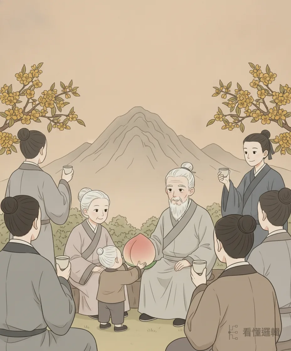 福壽從來不是憑空得來，而是一生勤謹、一點一滴積出來的底子。福如東海、壽比南山——不必再為眼前的苦艱嘆息；根基夠厚，時機一到，自然逢吉得安。