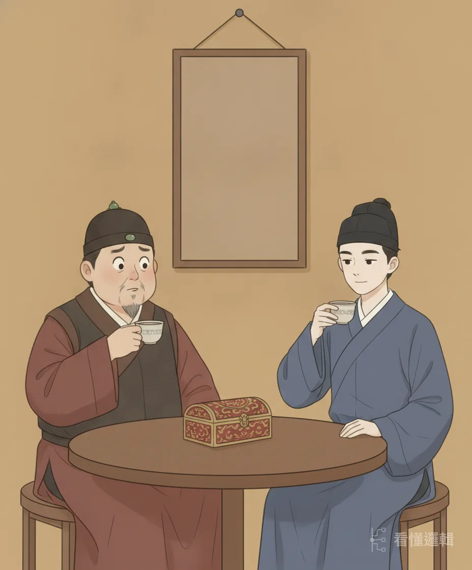 過了幾天，王行首邀朱文到自己新開的茶館坐坐，卻一眼認出桌上那只太平錢繡篋——正是亡女下葬時的陪葬品。