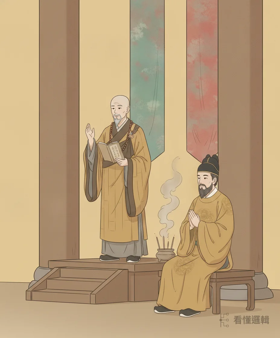 唐太宗一心向佛，在京城辦了一場盛大的水陸法會，超度亡魂、祈求國泰民安，特地請來德望最高的玄奘登壇主持。四方信眾都湧了進來——這場法會，成了他日後西行的起點。