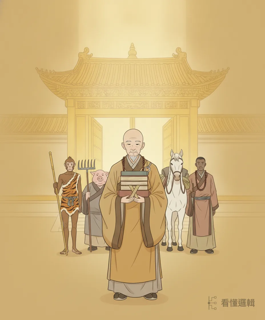 前後熬過八十一道劫難,師徒總算走到天竺大雷音寺,取得真經。方向認準、走到最後,那扇門自然替他開了。