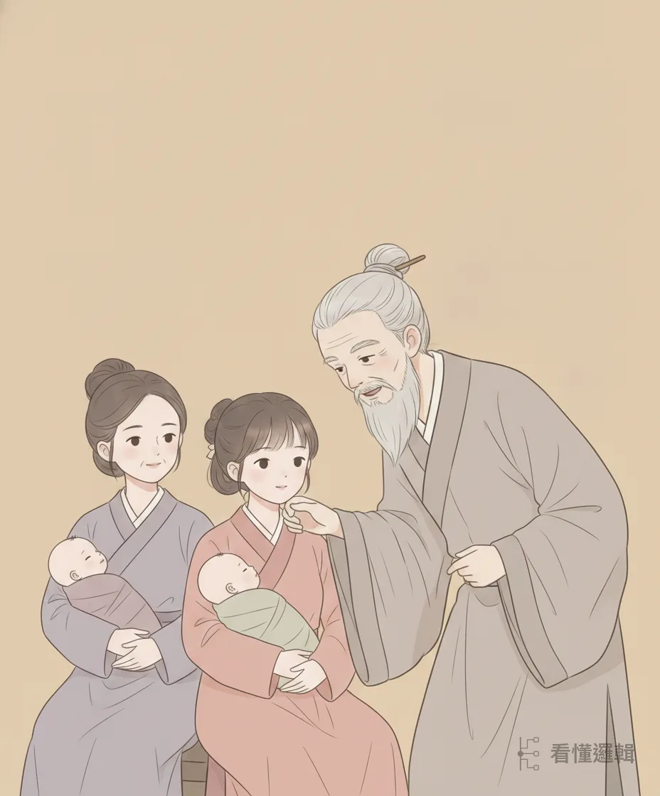 不久，王夫人果然在四十歲得子，取名劉文；小妾朝雲也生下劉武。年過七旬的劉元普抱著遲來的孩子，笑得合不攏嘴。