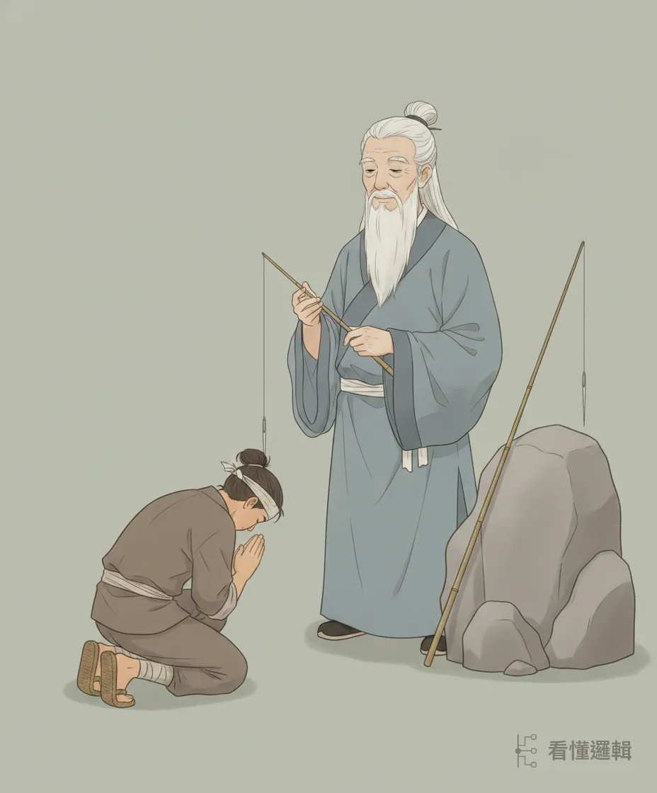 姜子牙收他為徒，口授一招脫身的法子，瞞過了文王的卜算，替他躲過這場死劫。撿回一命的武吉從此拜在門下，習六韜武藝、日後輔佐周室——方向對了、貴人到了，眼前的傷損多半無妨，「凡事無傷不用求」。