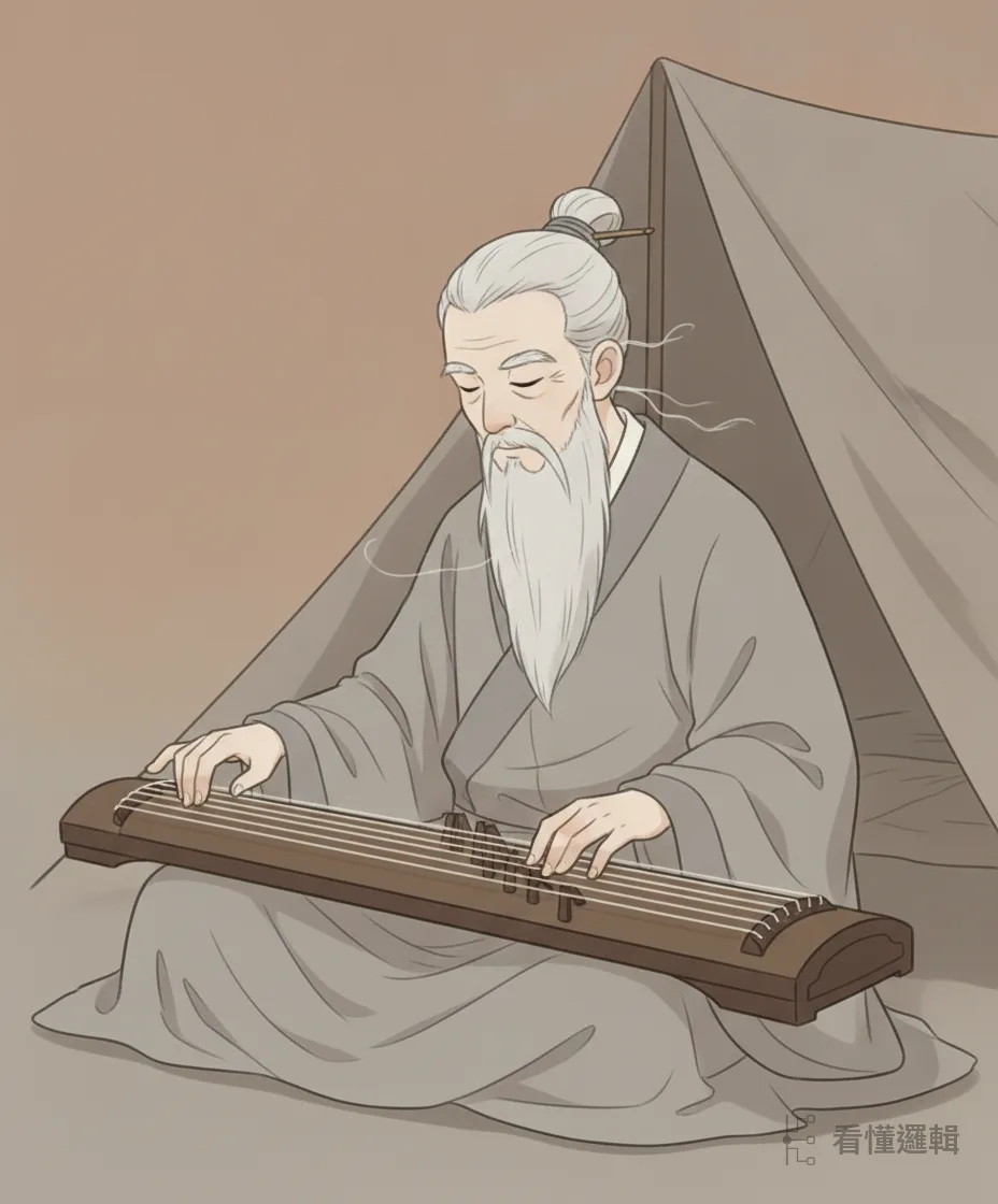 孔子不改其度，照樣講學誦詩、撫琴絃歌，安住弟子慌亂的心——君子在困境裡，守得住自己。