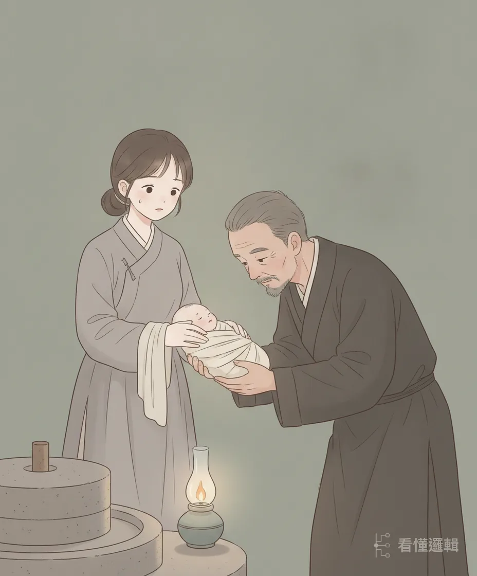 留在娘家的三娘受盡苛待，在磨房裡產下一子。為了保住孩子，她託老僕連夜把嬰兒送往邠州，交給劉知遠撫養。
