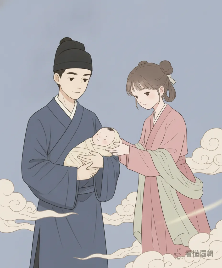 相傳她返回天上時已有身孕，日後產下一子，再下凡把孩子交到董永手中，為董家延續香火。