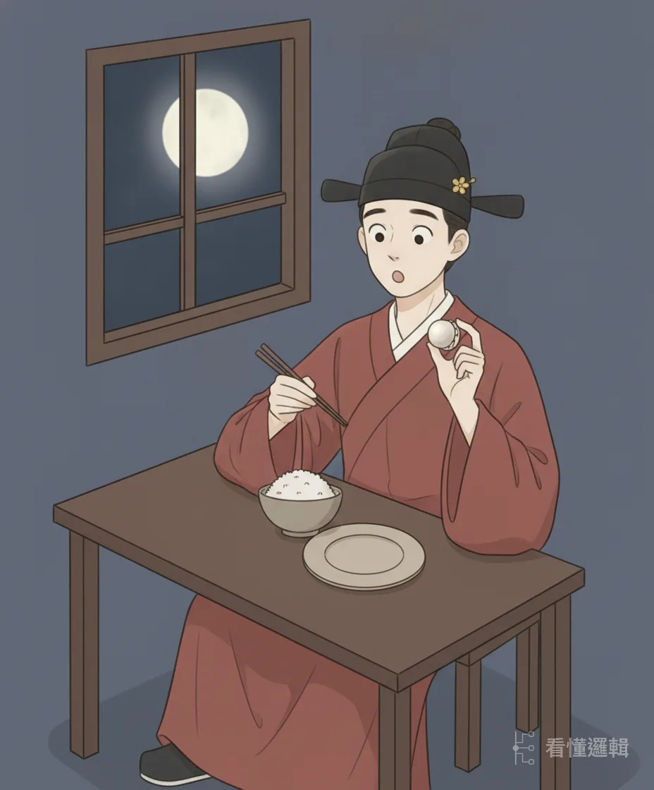 文舉用飯時，筷尖碰到一顆熟悉的珍珠。他心頭一震——這半顆珠子，天下只有一個人有另外一半。