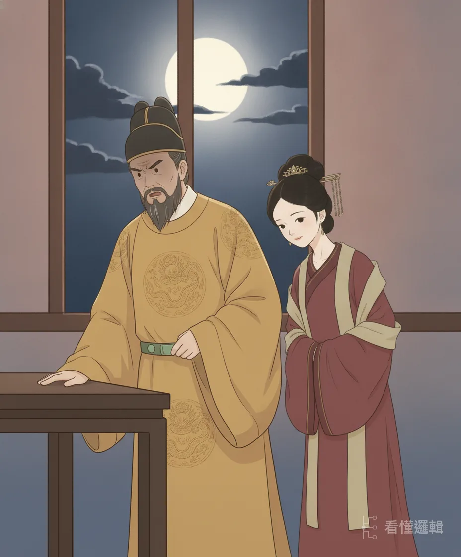 聽昭君說完當年索金的事，元帝震怒，下令拿毛延壽問罪，並封她為明妃。積壓多年的委屈，一夜之間雲開月出、和合清吉。