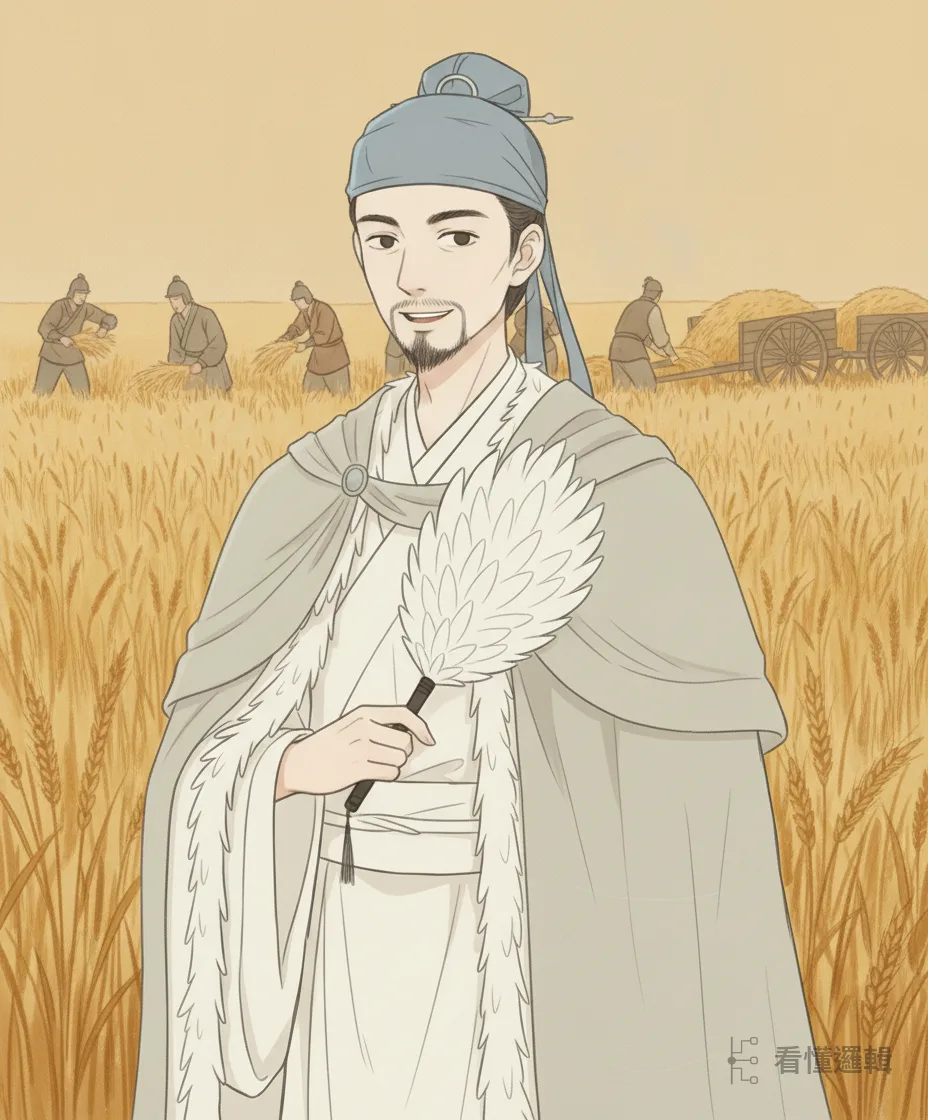 就在這三天裡，諸葛亮早已另遣三萬精兵，把隴西熟麥割得乾乾淨淨，運回鹵城打穀曬糧。缺糧之危一舉解除，人人各得所需，正應了「妻兒鼓腹樂團圓」——收成到手，才有安穩團圓的底氣。