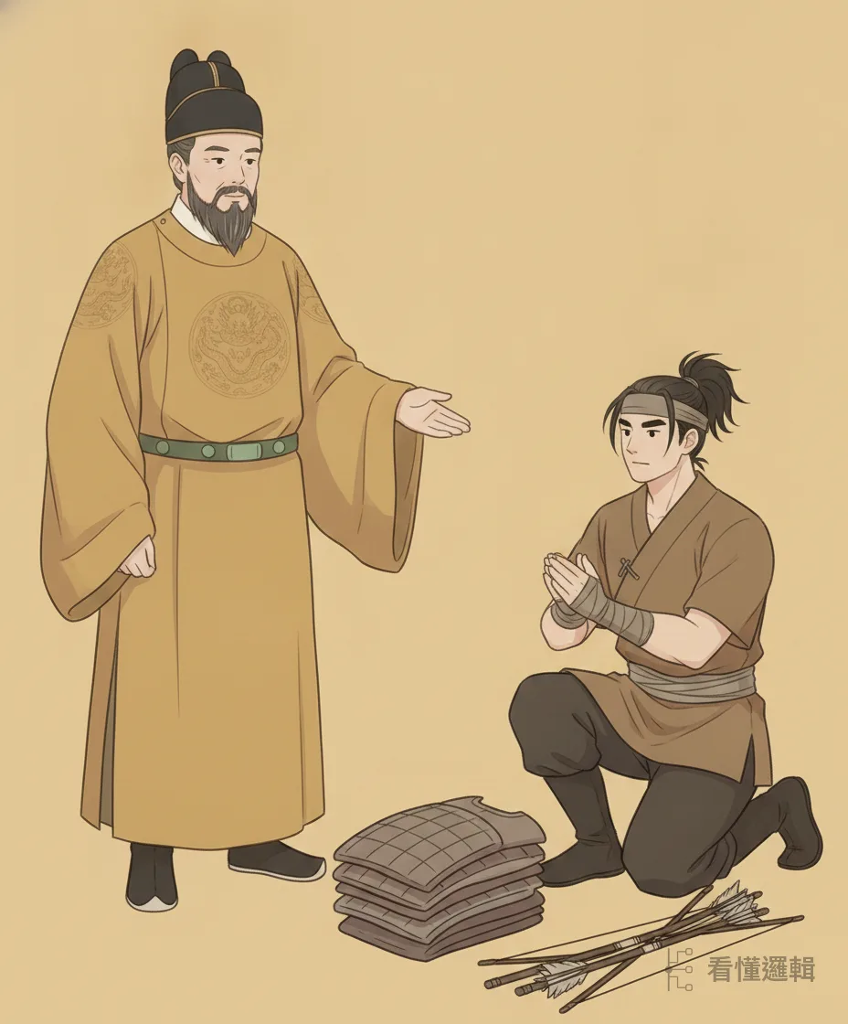 呼延贊求得三千衣甲、三千弓弩以壯聲勢，相約待宋太祖重整旗鼓，再並肩討伐北漢。只是這番助力，此刻還藏在深山裡。