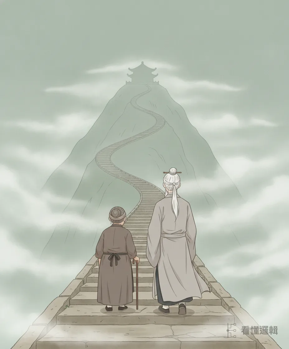 隔年二月，夫妻相約遠赴武當山進香，只求得一個孩子。山長路遠，兩人一步一步往雲霧深處走去。
