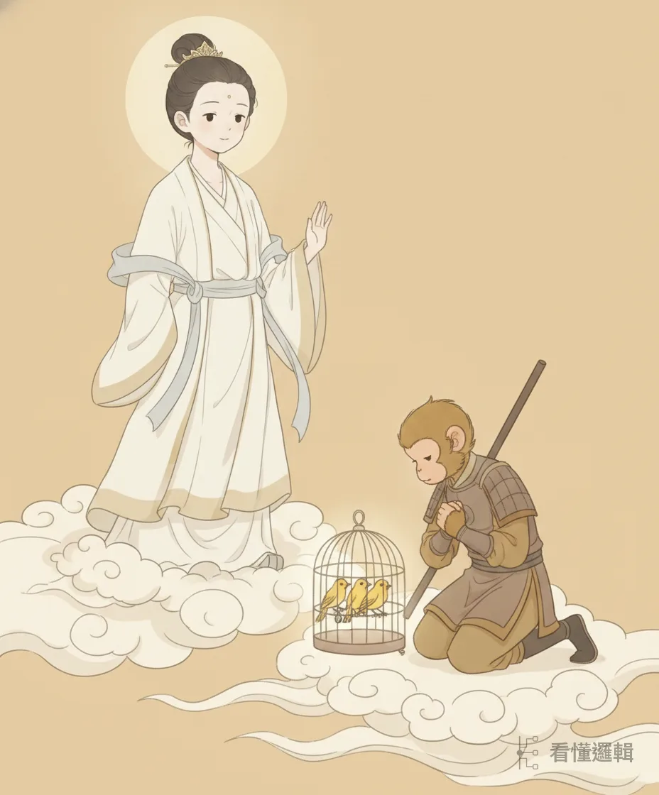 觀音菩薩得知大鵬鳥擾亂人間、危及生靈，派孫悟空率金吒、木吒、哪吒下界收妖，三隻黃鸝鳥先後落網。