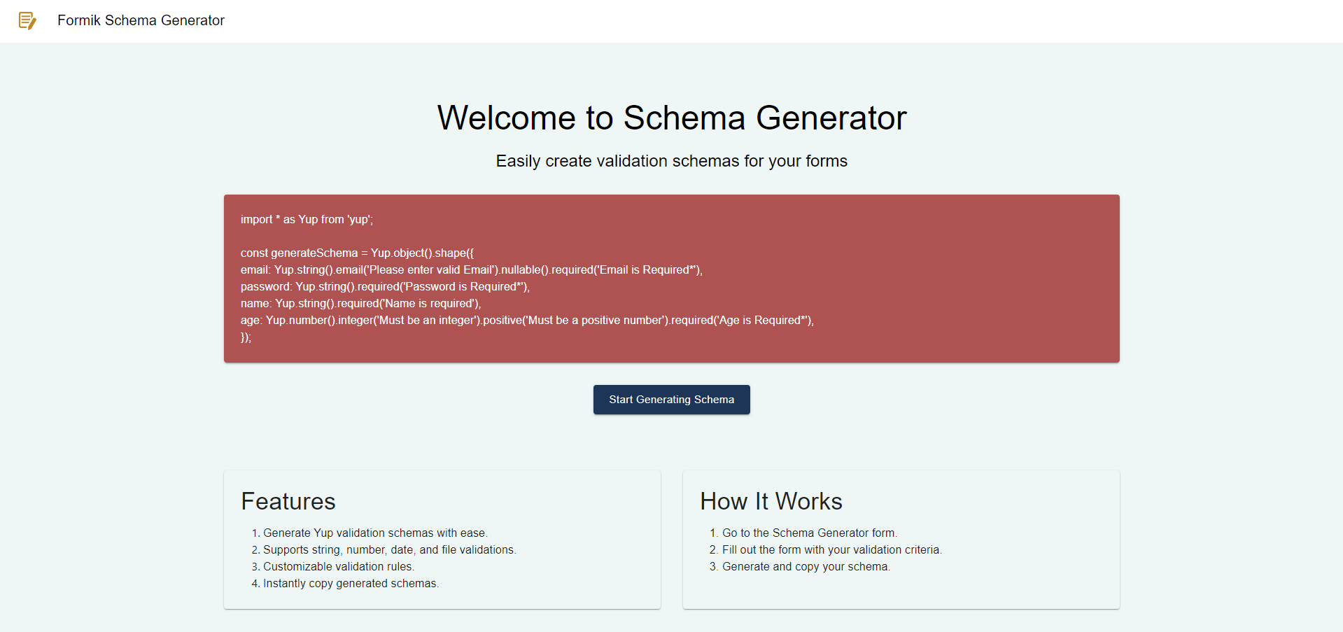 Yup Schema Generator