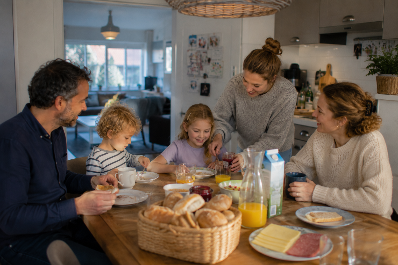 Nanny helpt bij ochtend routine