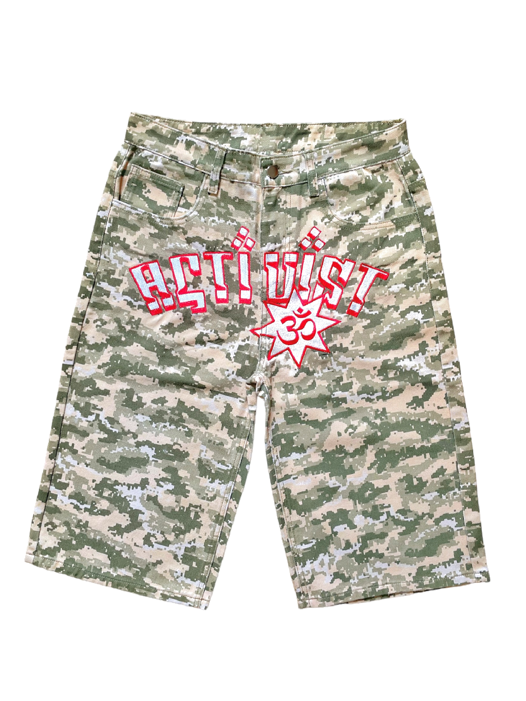 CAMO DENIM SHORTS GREEN