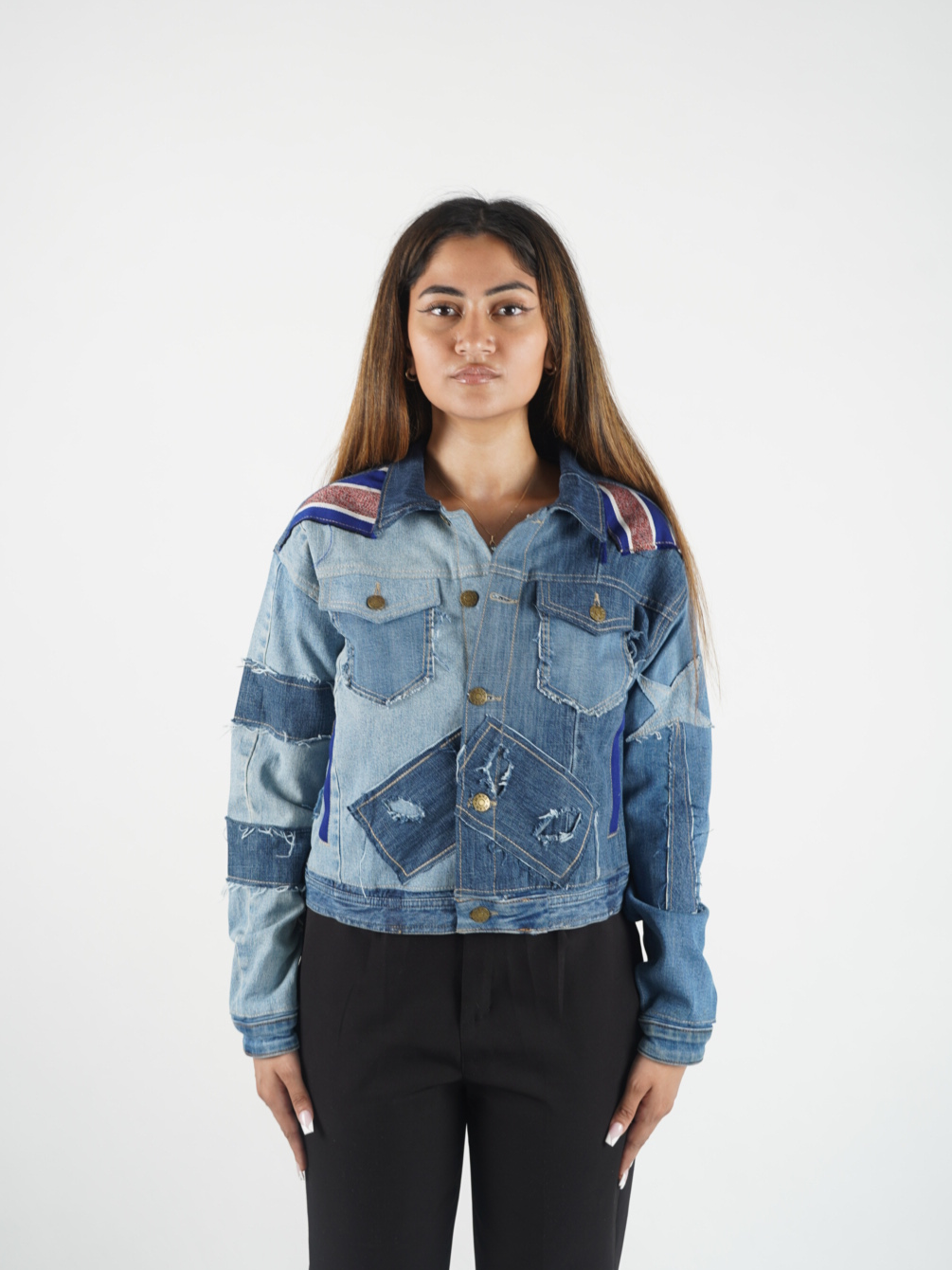 Kente-mix Blue Denim Jacket