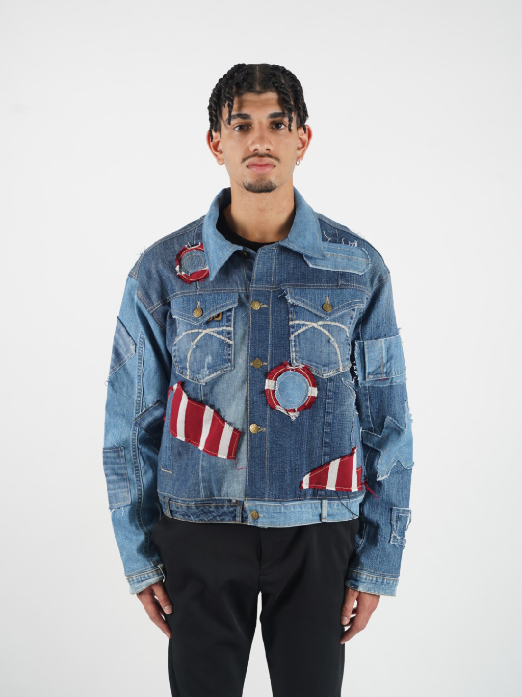 Kente-mix Blue Denim Jacket