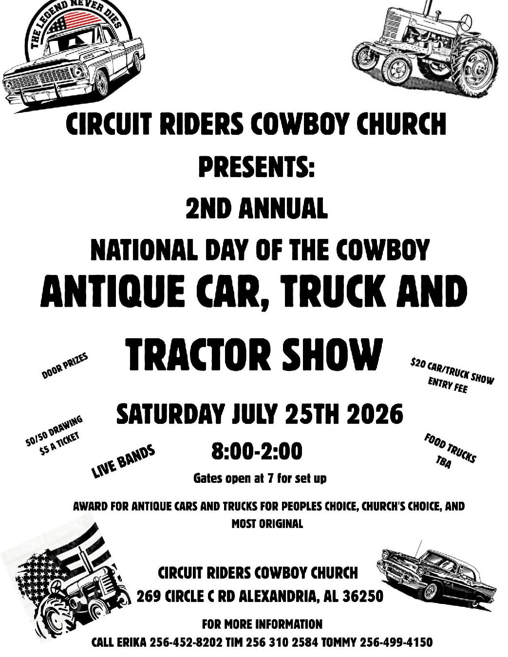 Circuit Riders Cowboy Church 2nd Annual Day Of The Cowboy Antique Car,Truck,and Tractor Show