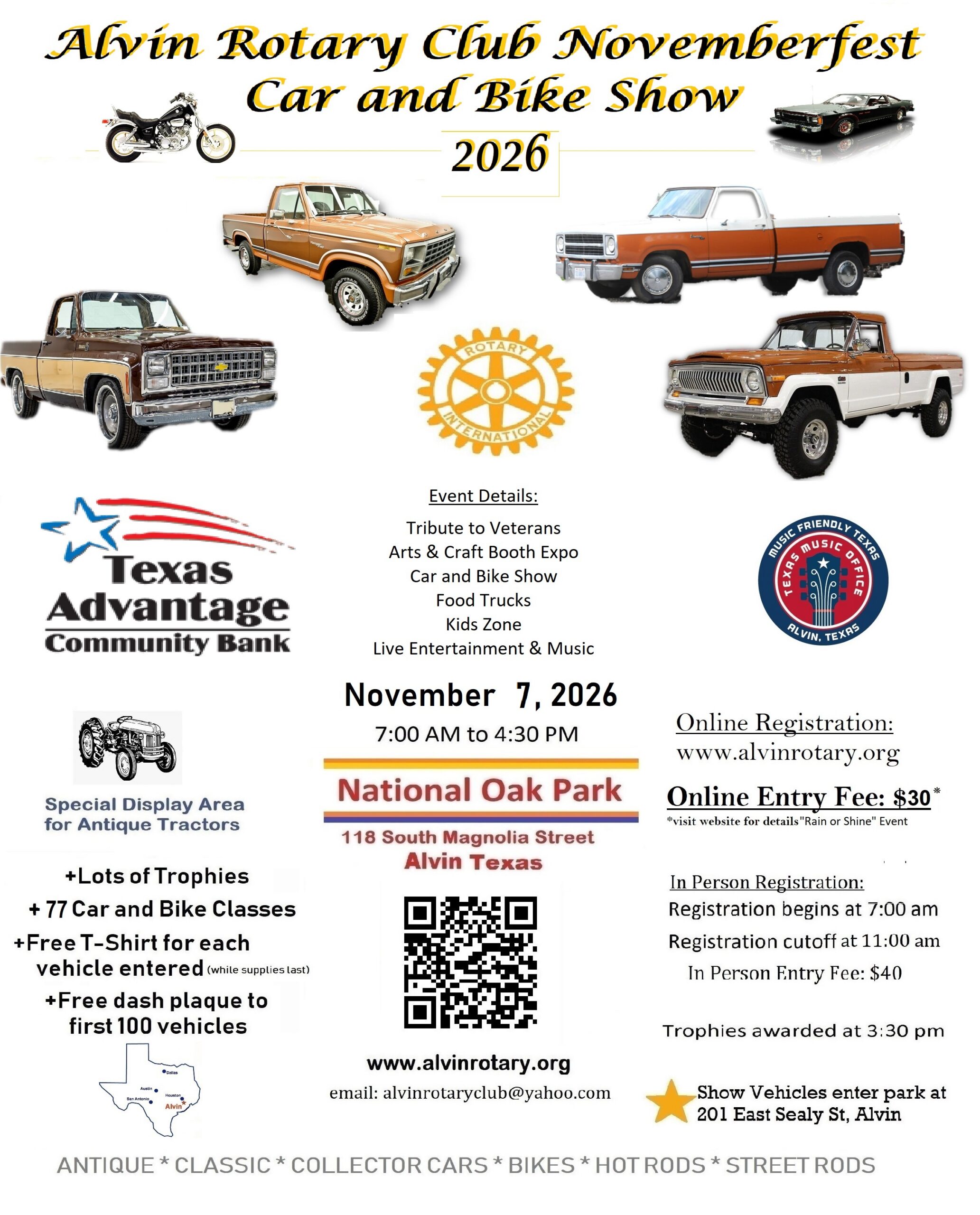 Alvin Rotary Novemberfest Car and Bike Show 2026