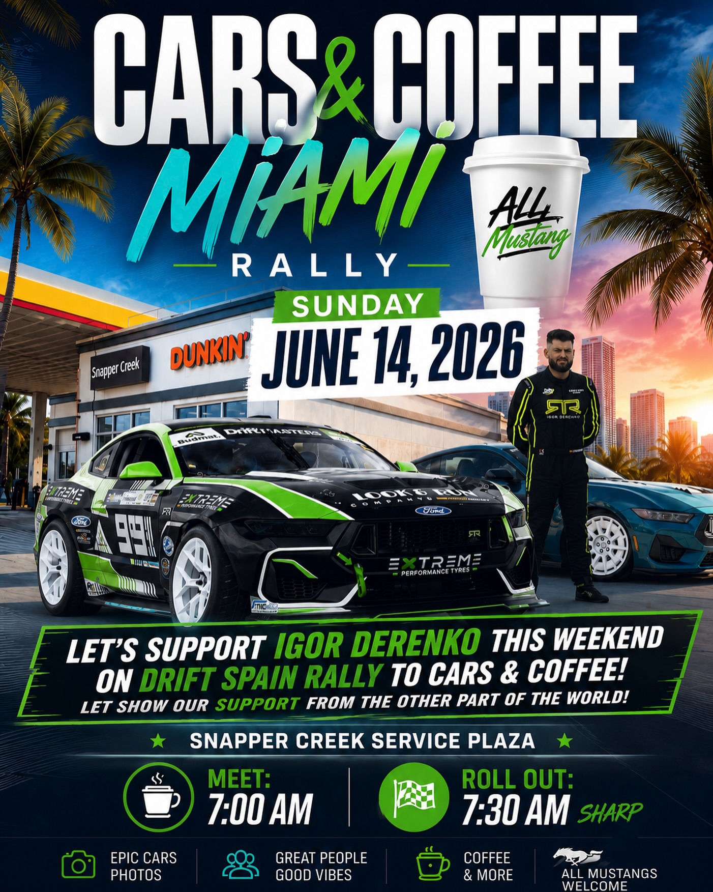 Cars & Coffee Miami Rally for Igor Derenko