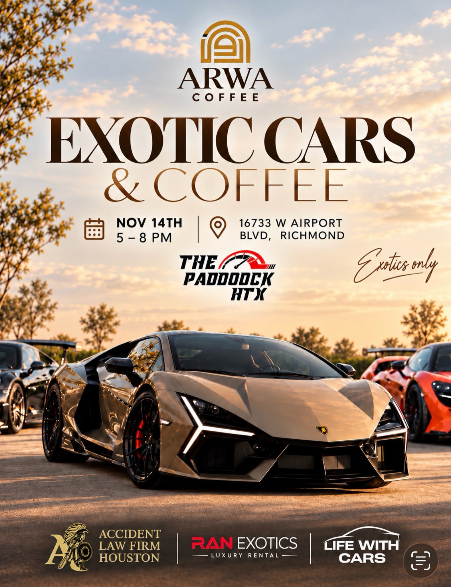 Exotic Cars & Coffee at Arwa Coffee