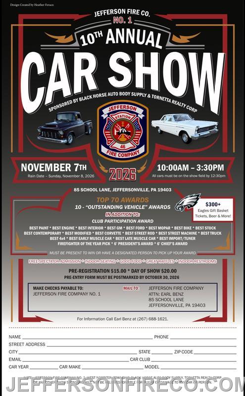 Jefferson Fire Co. No. 1 10th Annual Car Show