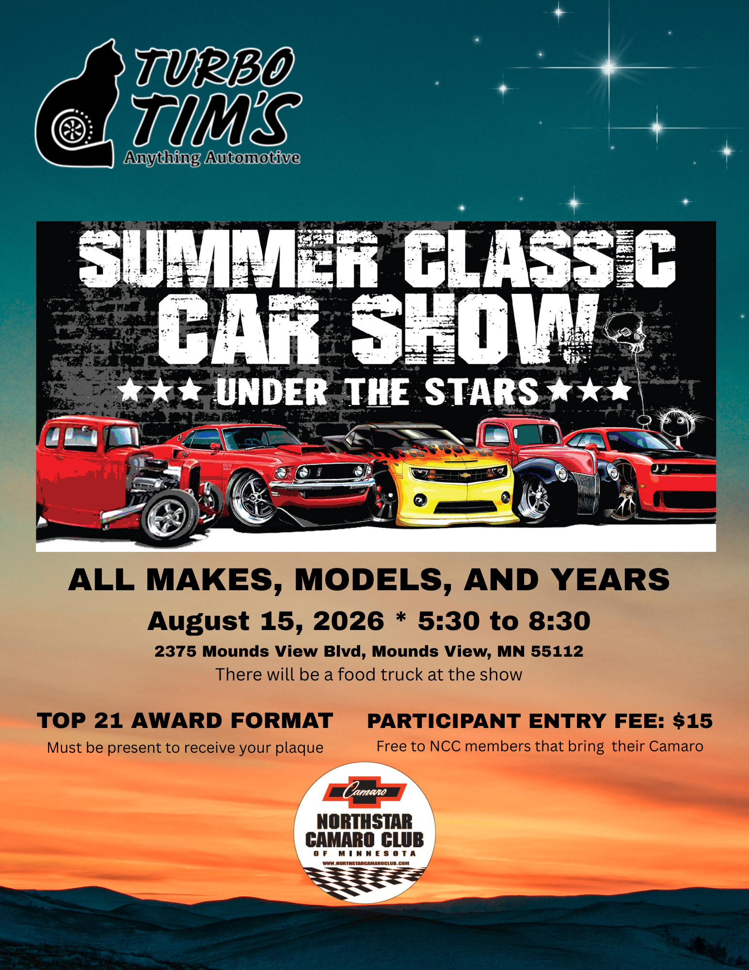 Turbo Tim’s Summer Classic Car Show *Under the Stars*