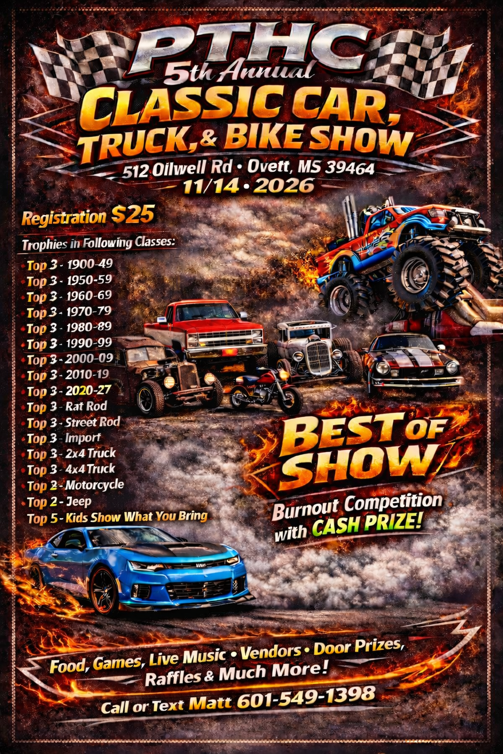 Flyer for PTHC 5th annual car truck and bike show