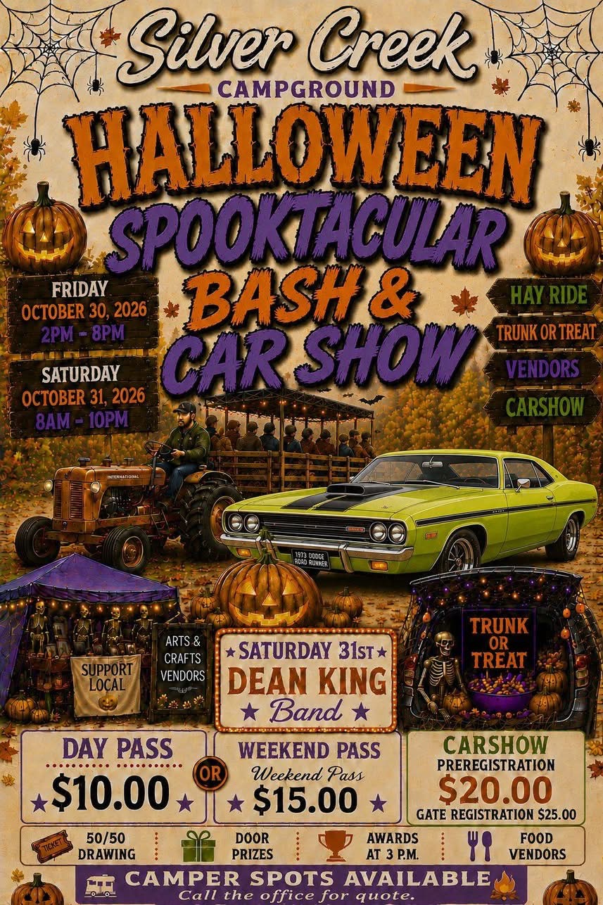 Flyer for Silver Creek Campground Halloween Spooktacular Bash & Car Show