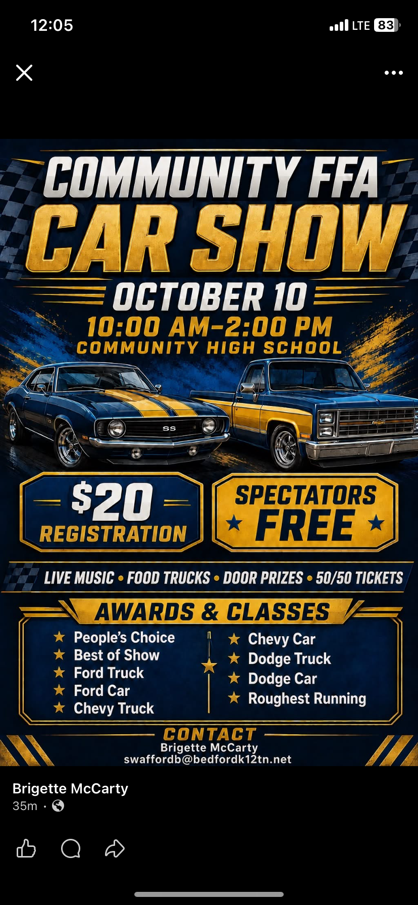 Flyer for Community FFA Car Show
